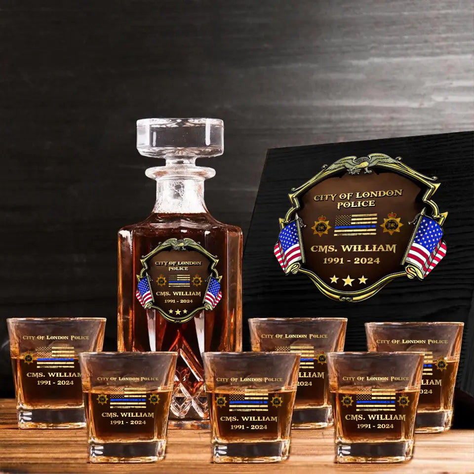 Personalized UK Police Department Custom Name, Rank & Time Decanter Set With Glasses Printed AHVA241495