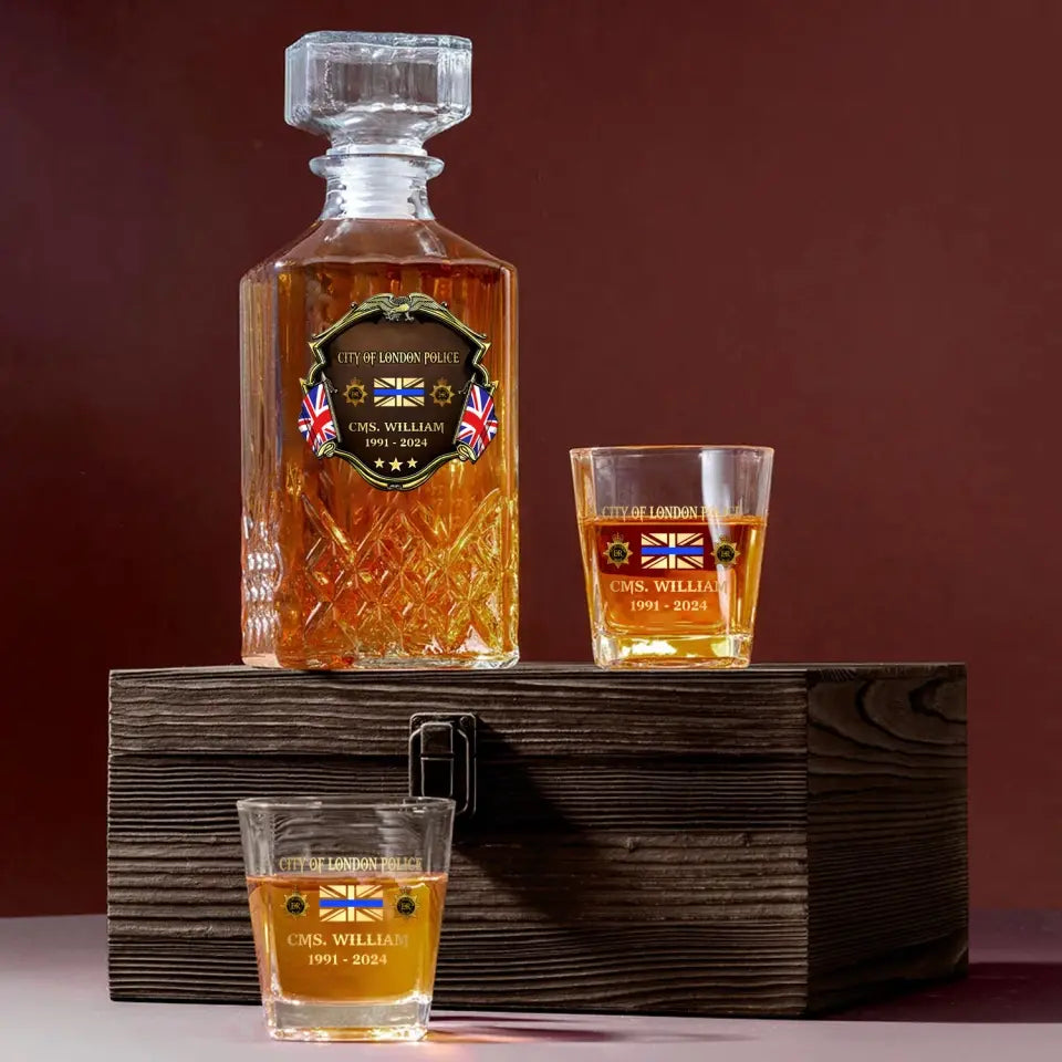 Personalized UK Police Department Custom Name, Rank & Time Decanter Set With Glasses Printed AHVA241495