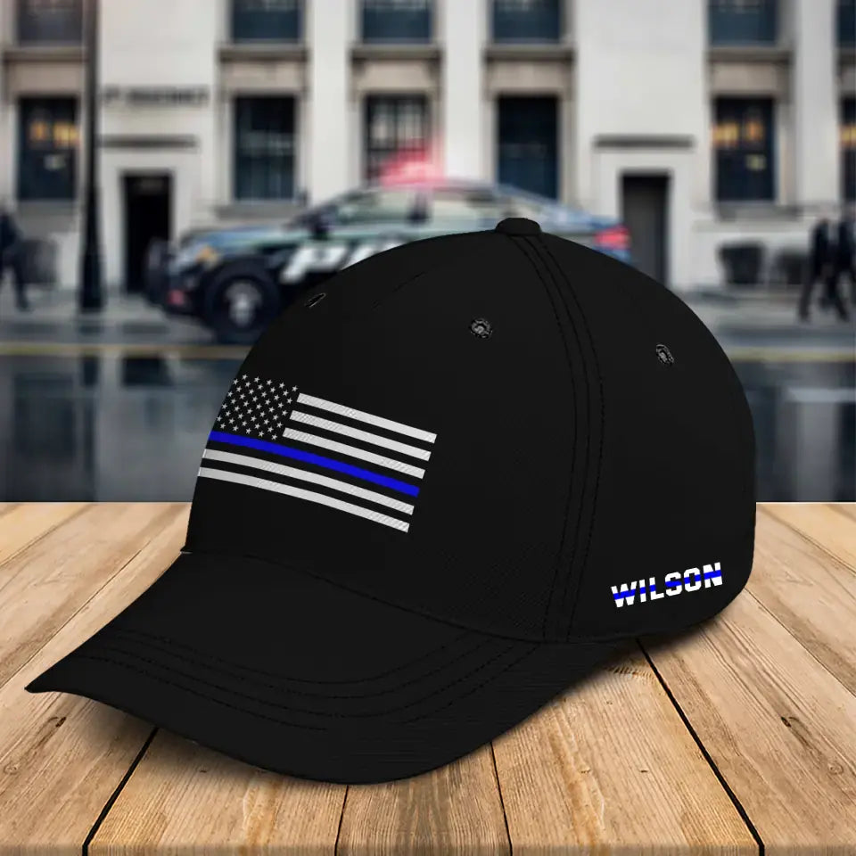 Personalized US Police Blueline Custom Name Cap 2D Printed QTKH241496