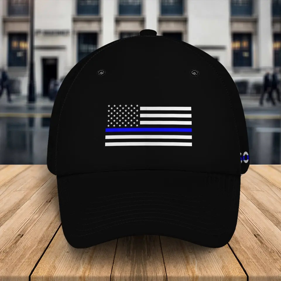 Personalized US Police Blueline Custom Name Cap 2D Printed QTKH241496