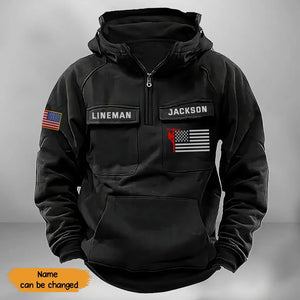 Personalized US Lineman Custom Name US Flag American Retro Hooded Sweatshirt Printed KVH241501