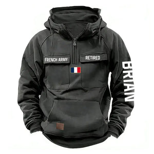 Personalized French Army Veteran Custom Name France Flag American Retro Hooded Sweatshirt Printed QTVA241509