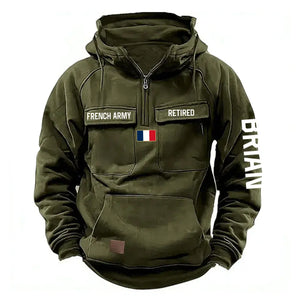 Personalized French Army Veteran Custom Name France Flag American Retro Hooded Sweatshirt Printed QTVA241509