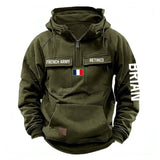 Personalized French Army Veteran Custom Name France Flag American Retro Hooded Sweatshirt Printed QTVA241509