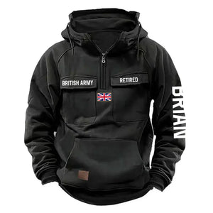 Personalized UK Army Veteran Custom Name France Flag American Retro Hooded Sweatshirt Printed QTVA241509