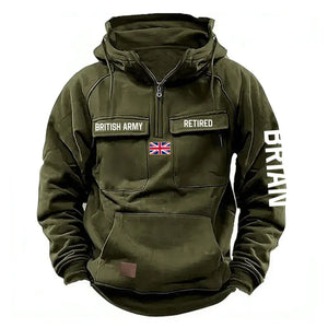 Personalized UK Army Veteran Custom Name France Flag American Retro Hooded Sweatshirt Printed QTVA241509