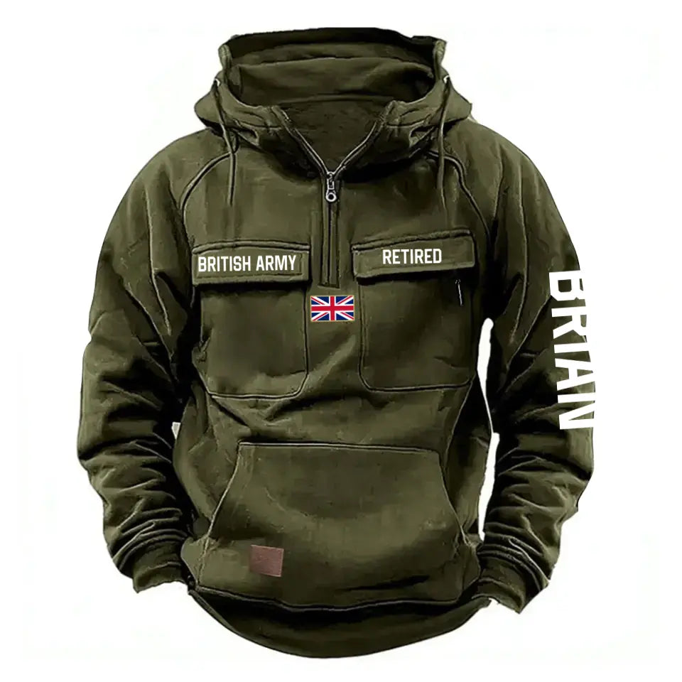 Personalized UK Army Veteran Custom Name France Flag American Retro Hooded Sweatshirt Printed QTVA241509