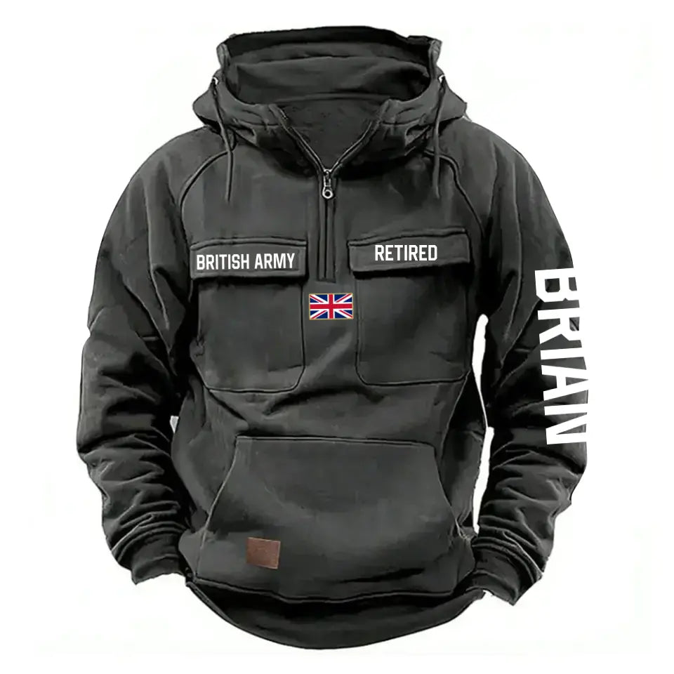 Personalized UK Army Veteran Custom Name France Flag American Retro Hooded Sweatshirt Printed QTVA241509