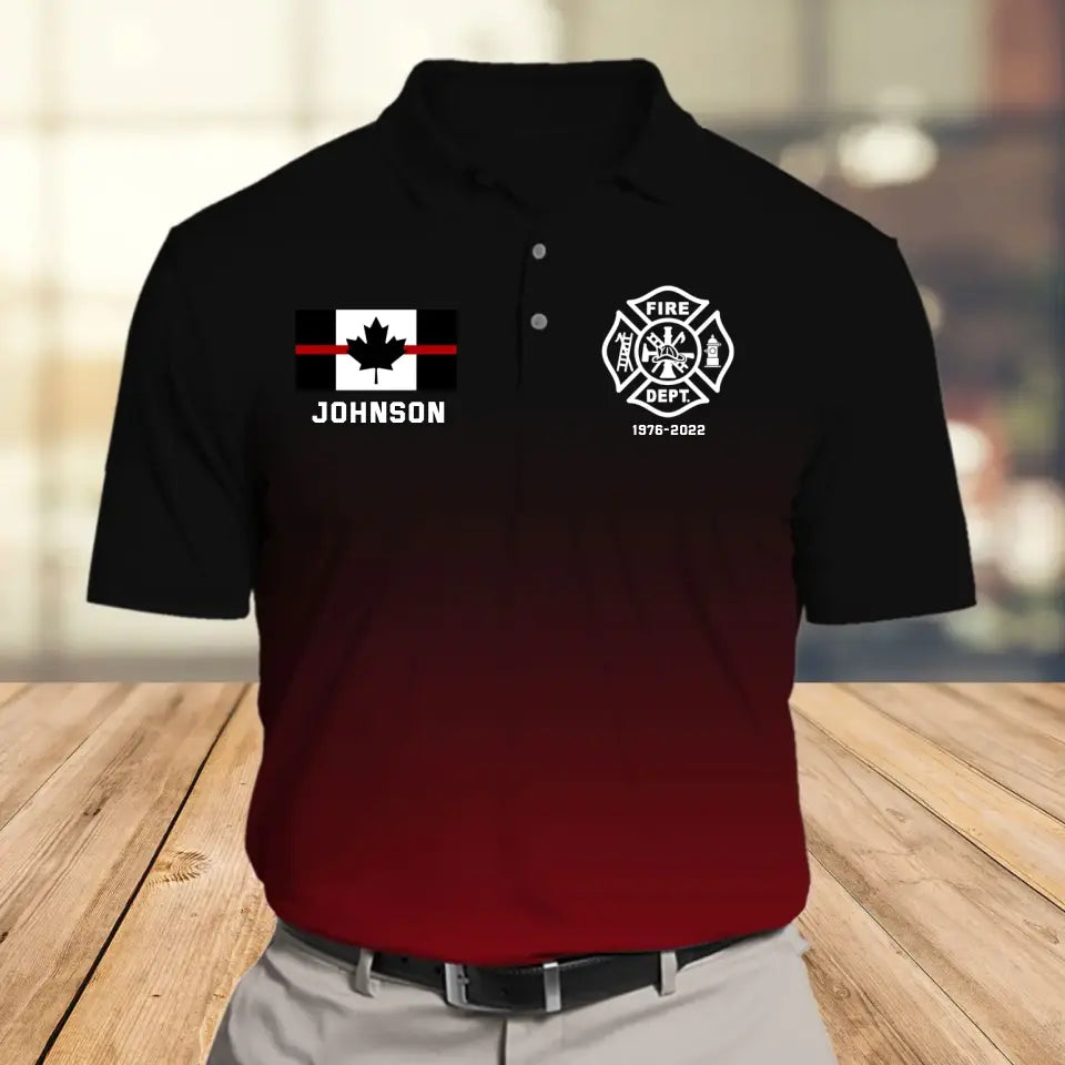Personalized Canadian Firefighter Flag Thin Red Line Custom Name Polo Shirt Printed QTVQ241511