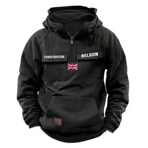 Personalized UK Flag UK Firefighter Custom Name American Retro Hooded Sweatshirt Printed QTKH241514