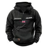 Personalized UK Flag UK Firefighter Custom Name American Retro Hooded Sweatshirt Printed QTKH241514