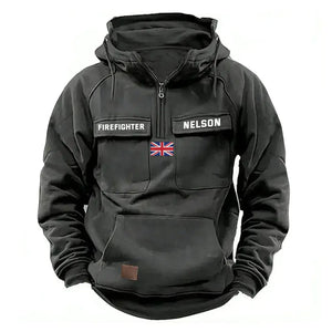 Personalized UK Flag UK Firefighter Custom Name American Retro Hooded Sweatshirt Printed QTKH241514