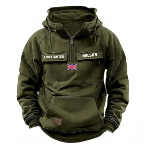 Personalized UK Flag UK Firefighter Custom Name American Retro Hooded Sweatshirt Printed QTKH241514