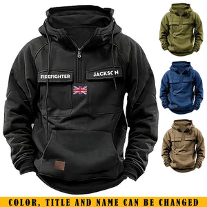 Personalized UK Flag UK Firefighter Custom Name American Retro Hooded Sweatshirt Printed QTKH241514