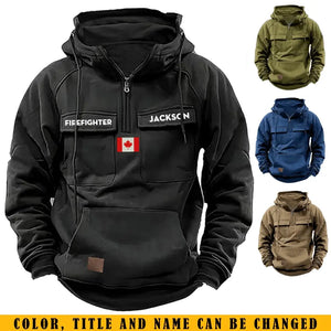 Personalized Canadian Flag UK Firefighter Custom Name American Retro Hooded Sweatshirt Printed QTKH241514