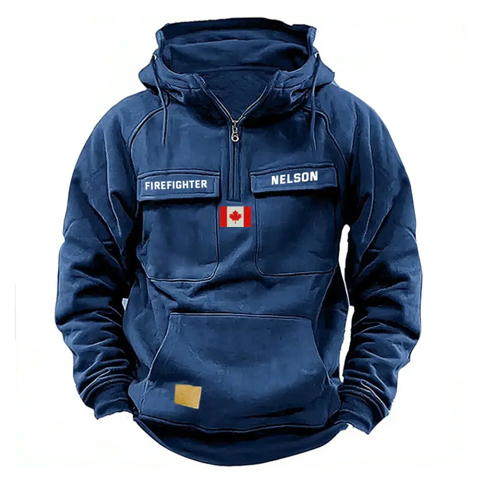 Personalized Canadian Flag UK Firefighter Custom Name American Retro Hooded Sweatshirt Printed QTKH241514