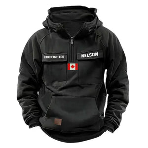 Personalized Canadian Flag UK Firefighter Custom Name American Retro Hooded Sweatshirt Printed QTKH241514