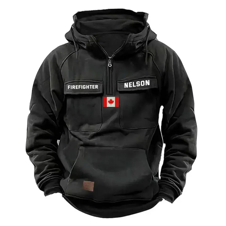 Personalized Canadian Flag UK Firefighter Custom Name American Retro Hooded Sweatshirt Printed QTKH241514