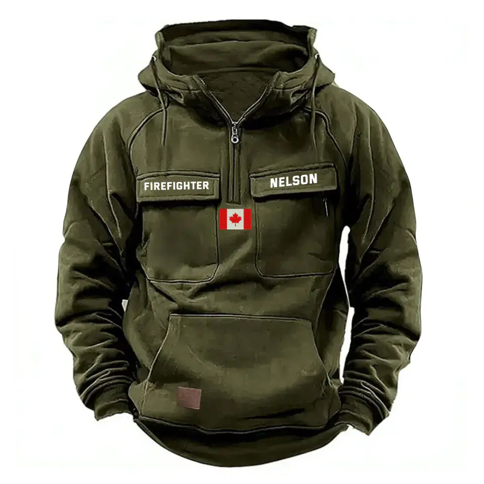 Personalized Canadian Flag UK Firefighter Custom Name American Retro Hooded Sweatshirt Printed QTKH241514