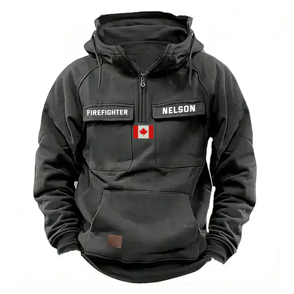 Personalized Canadian Flag UK Firefighter Custom Name American Retro Hooded Sweatshirt Printed QTKH241514