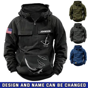 Personalized US Flag Fishing Custom Name American Retro Hooded Sweatshirt Printed HN241518