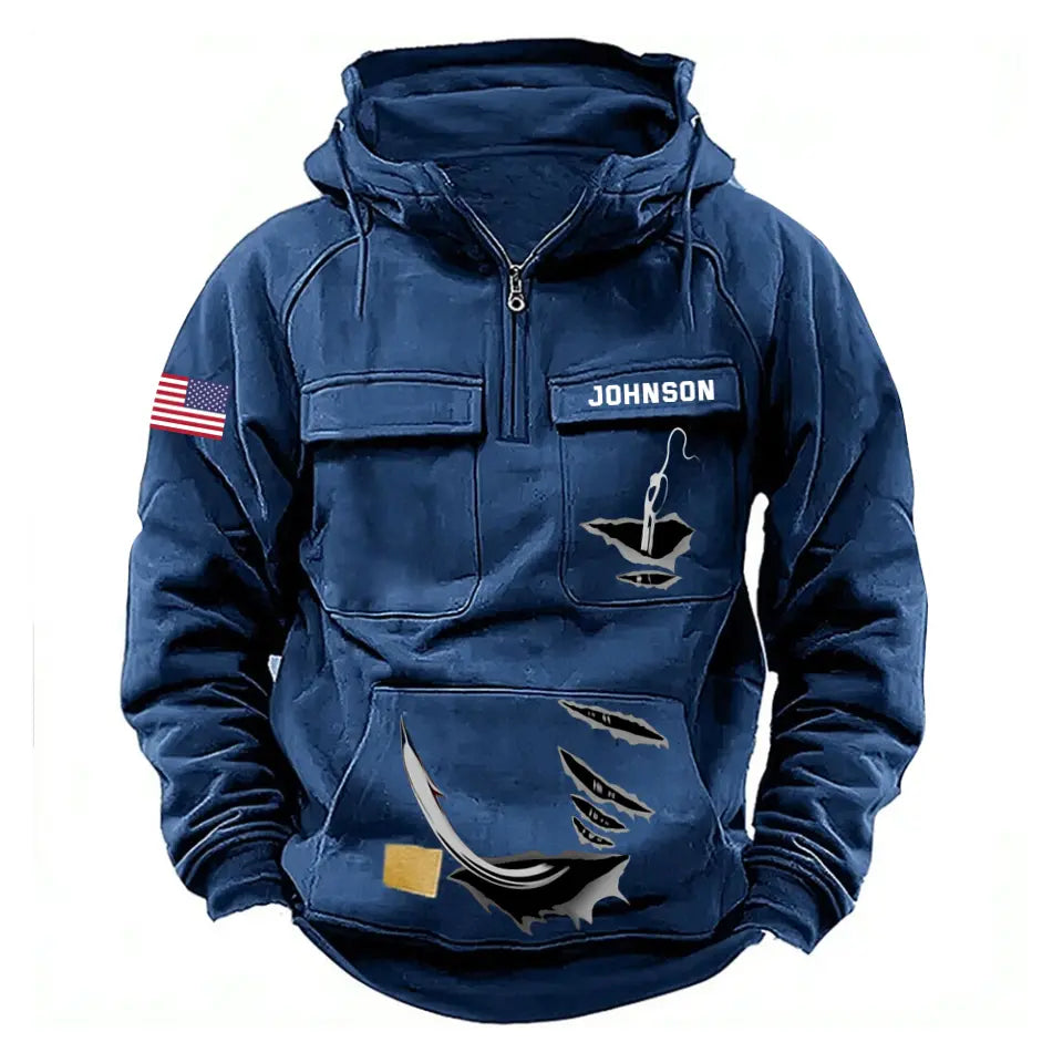 Personalized US Flag Fishing Custom Name American Retro Hooded Sweatshirt Printed HN241518
