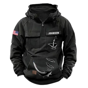 Personalized US Flag Fishing Custom Name American Retro Hooded Sweatshirt Printed HN241518