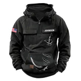 Personalized US Flag Fishing Custom Name American Retro Hooded Sweatshirt Printed HN241518