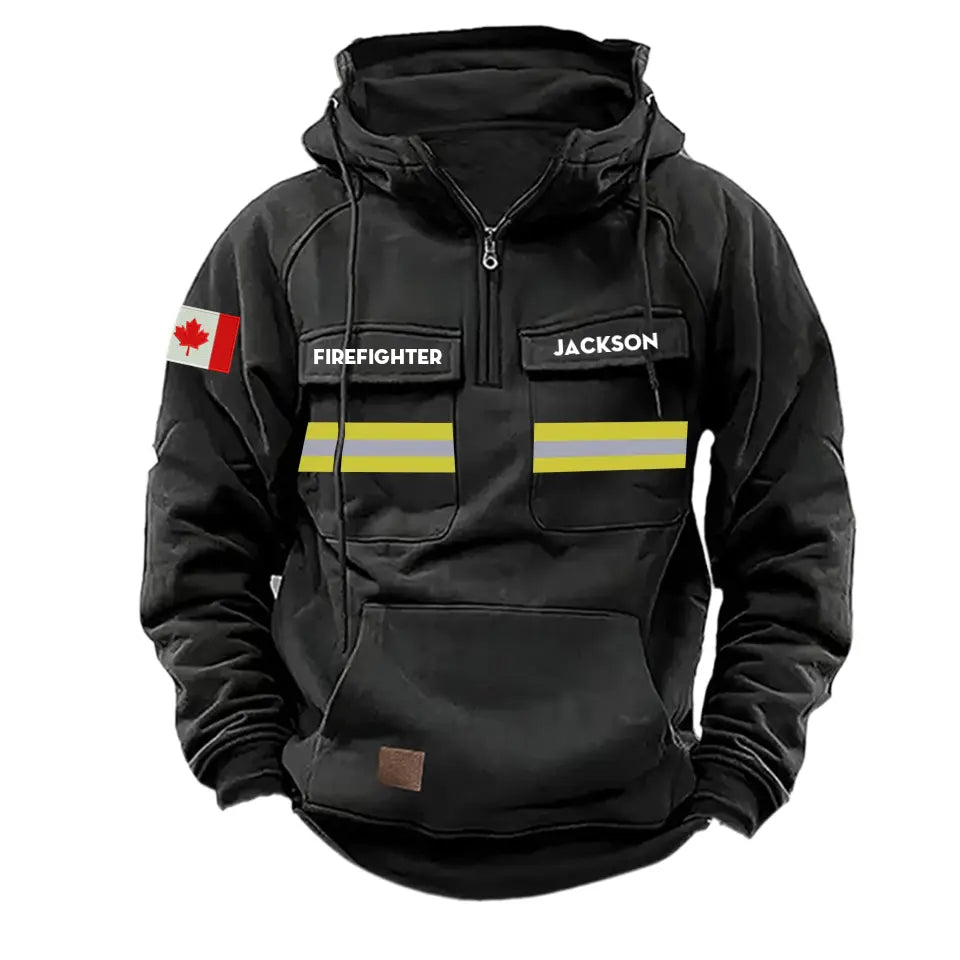 Personalized Canadian Firefighter Canada Flag American Retro Hooded Sweatshirt Printed QTKH241519