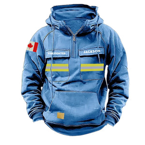 Personalized Canadian Firefighter Canada Flag American Retro Hooded Sweatshirt Printed QTKH241519