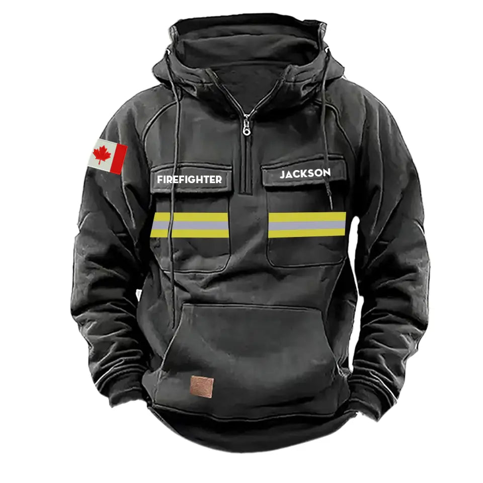 Personalized Canadian Firefighter Canada Flag American Retro Hooded Sweatshirt Printed QTKH241519