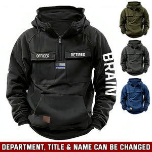 Personalized US Flag Retired US Police Officer Blue Line American Retro Hooded Sweatshirt Printed QTVA241499