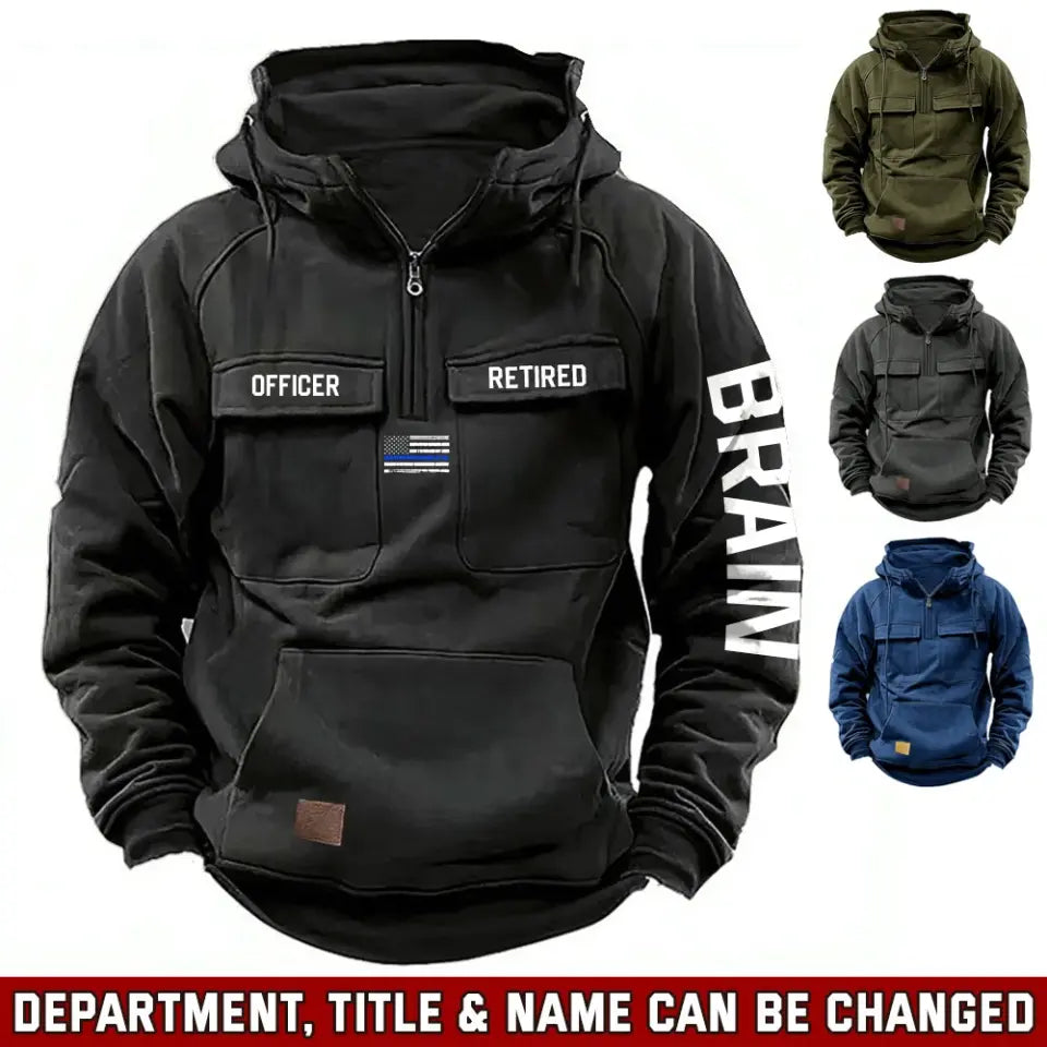 Personalized US Flag Retired US Police Officer Blue Line American Retro Hooded Sweatshirt Printed QTVA241499