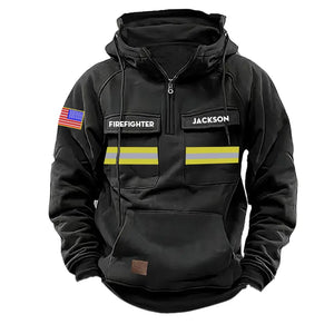 Personalized US Firefighter Canada Flag American Retro Hooded Sweatshirt Printed QTKH241519
