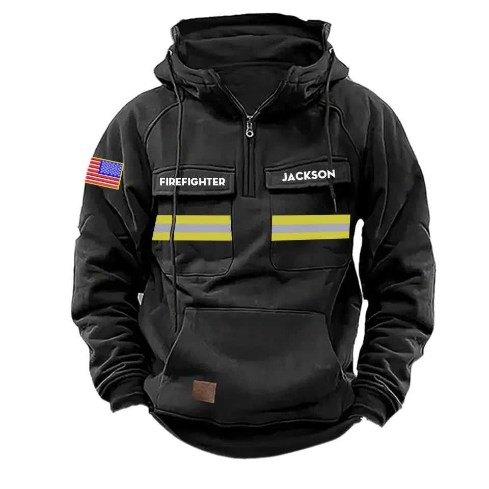 Personalized US Firefighter Canada Flag American Retro Hooded Sweatshirt Printed QTKH241519