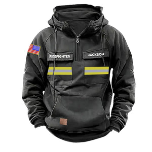 Personalized US Firefighter Canada Flag American Retro Hooded Sweatshirt Printed QTKH241519