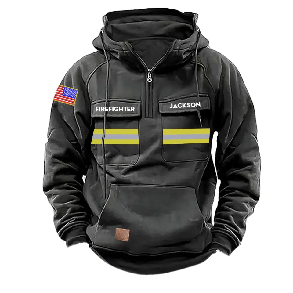 Personalized US Firefighter Canada Flag American Retro Hooded Sweatshirt Printed QTKH241519