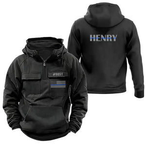 Personalized US Police ID Number & Name Blue Line American Retro Hooded Sweatshirt Printed VQ241520