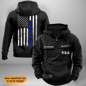 Personalized US Police Department Custom ID & Name Blue Line American Retro Hooded Sweatshirt Printed KVH241522