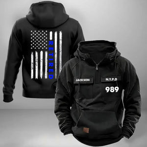 Personalized US Police Department Custom ID & Name Blue Line American Retro Hooded Sweatshirt Printed KVH241522