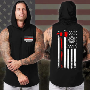 Personalized US Firefighter Flag Firefighter Logo Custom Name & ID Sleeveless Men's Hooded Sweatshirt Printed KVH241525