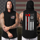 Personalized US Firefighter Flag Firefighter Logo Custom Name & ID Sleeveless Men's Hooded Sweatshirt Printed KVH241525