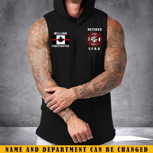 Personalized Canadian Firefighter Flag Retired Firefighter Custom Name & Department Sleeveless Men's Hooded Sweatshirt Printed KVH241526
