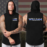 Personalized US Police Thin Blue Line Custom Name Sleeveless Men's Hooded Sweatshirt Printed KVH241530