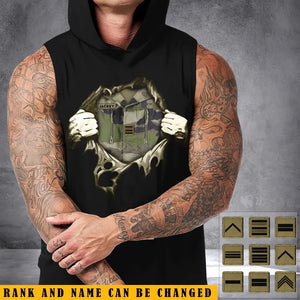 Personalized French Veteran Rank Camo Custom Name Sleeveless Men's Hooded Sweatshirt Printed KVH241532