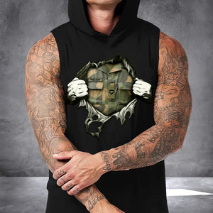 Personalized Norwegian Veteran Rank Camo Custom Name Sleeveless Men's Hooded Sweatshirt Printed KVH241532
