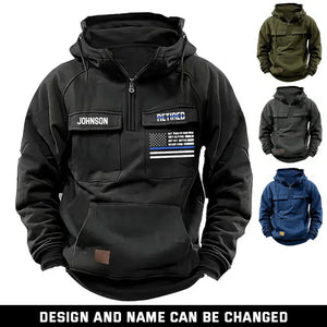 Personalized US Flag Retired US Police Blue Line Custom Name American Retro Hooded Sweatshirt Printed QTVQ241541