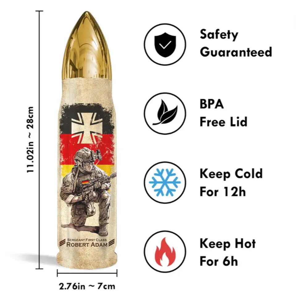 Personalized German Army Veteran Custom Rank & Name Bullet Tumbler Printed AHVA241537