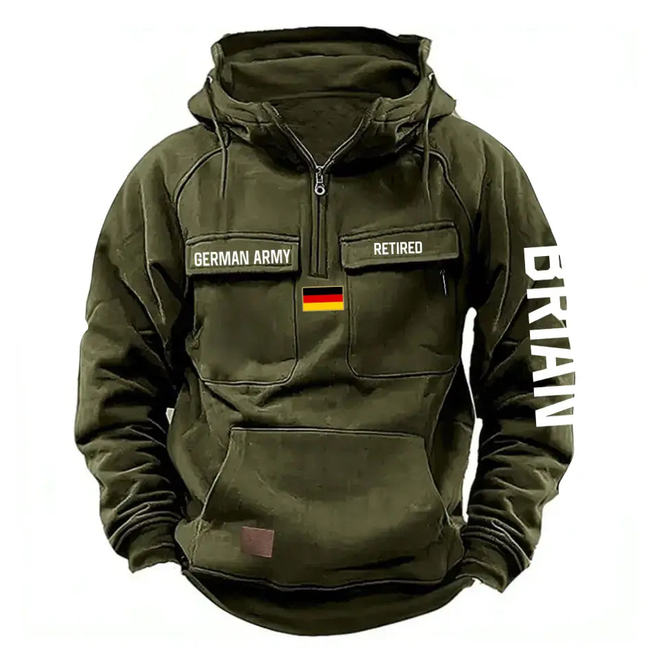 Personalized German Army Veteran Custom Name American Retro Hooded Sweatshirt Printed QTVA241542