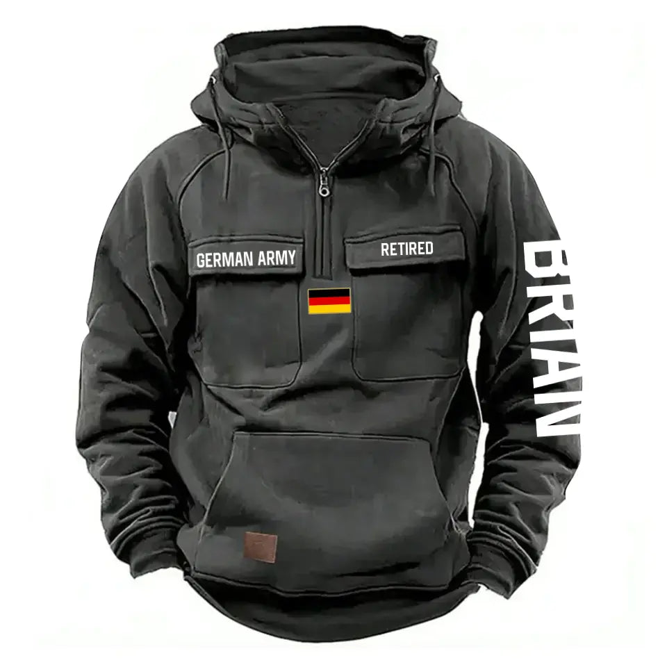 Personalized German Army Veteran Custom Name American Retro Hooded Sweatshirt Printed QTVA241542